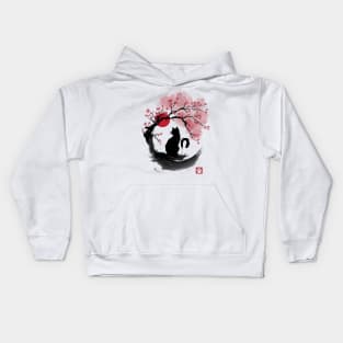 Sakura cat sumi e Kids Hoodie